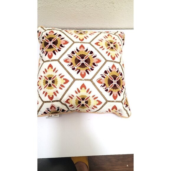Decorative Bella Lux Geometric Throw Pillow 12"x12" Embroidered Design Cotton & - Picture 2 of 7